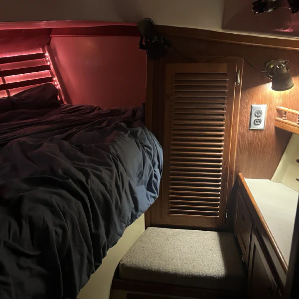 The captain's quarters is a pullman layout with a more drawer and closet space than I could need